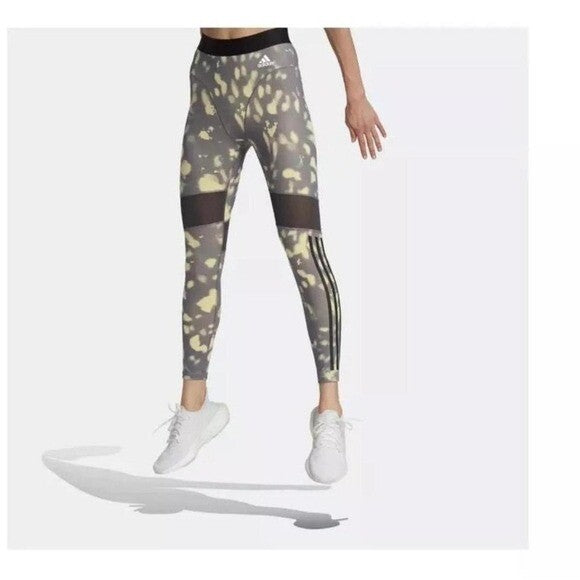 ADIDAS Women's HyperGlam Printed 7/8 Tight Leggings Trace/Yellow SIZE: Med