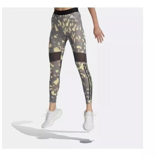 ADIDAS Women's HyperGlam Printed 7/8 Tight Leggings Trace/Yellow SIZE: Med