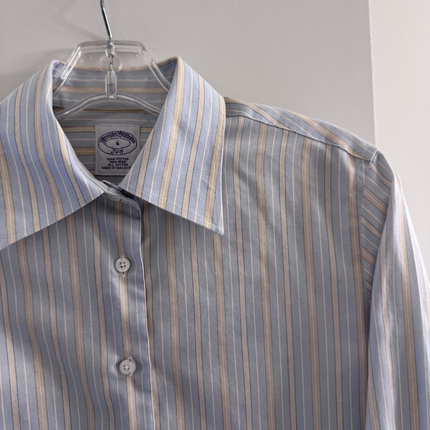 Brooks Brothers 346 Striped Button-Up Shirt Size 6 Non-Iron Cotton Malaysia