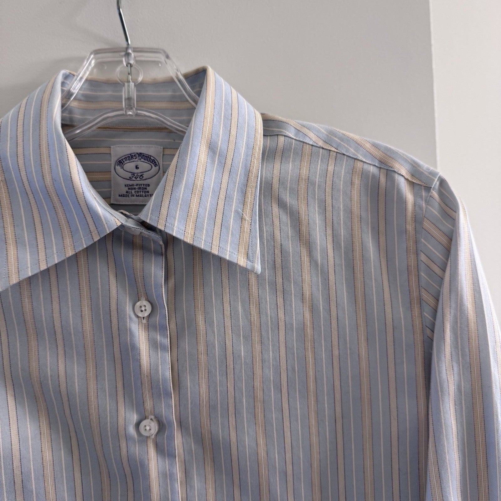 Brooks Brothers 346 Striped Button-Up Shirt Size 6 Non-Iron Cotton Malaysia