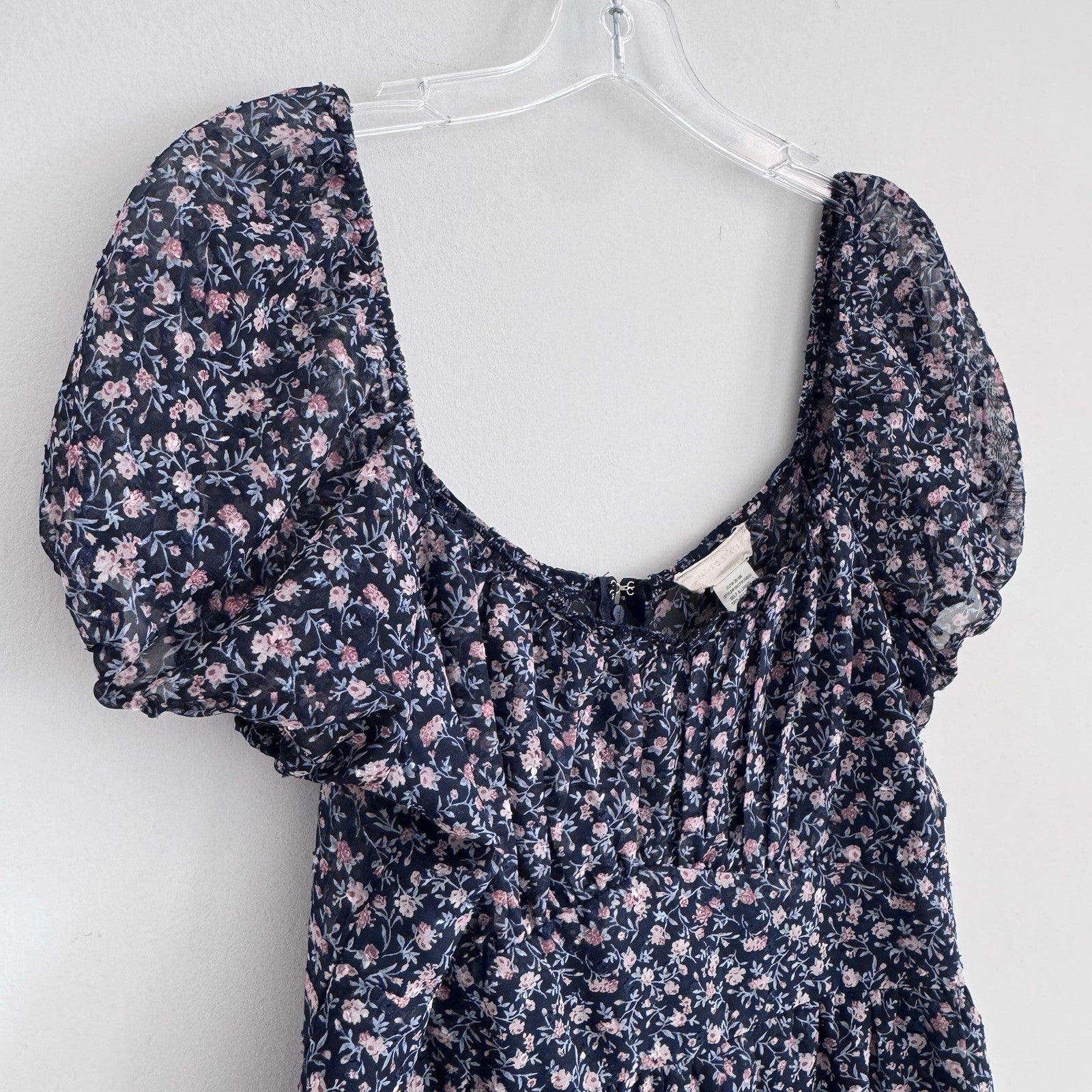 Altar’d State Navy Floral Puff Sleeve Mini Dress Cottagecore XL