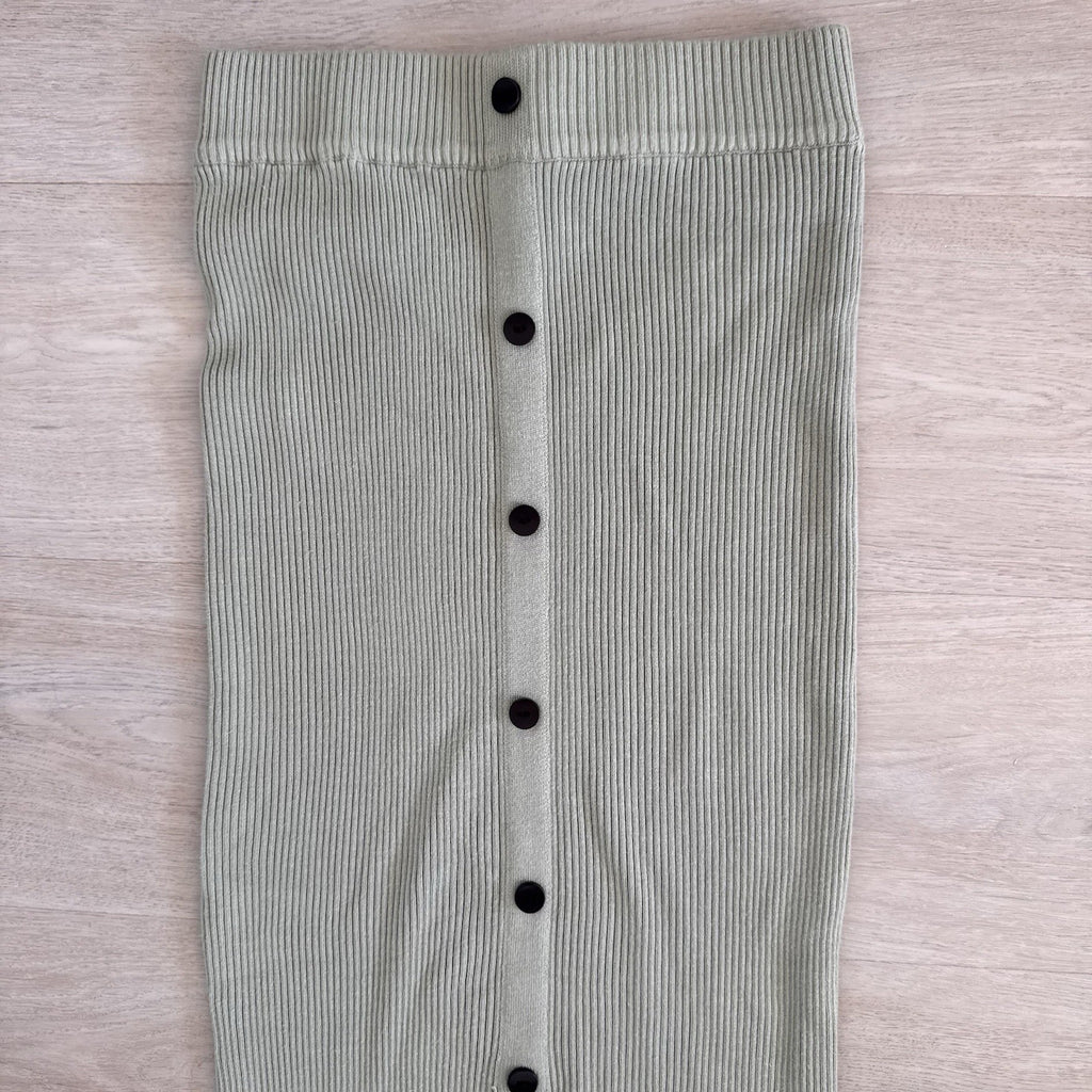 Missguided Women’s Sage Ribbed Midi Skirt US 4 Front Slit Button Detail