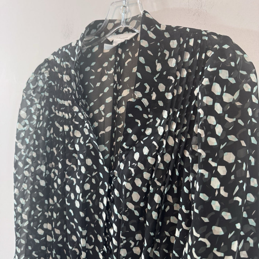 BCBG Generation Romper Small Black Sheer Long Sleeve Print Boho Chic