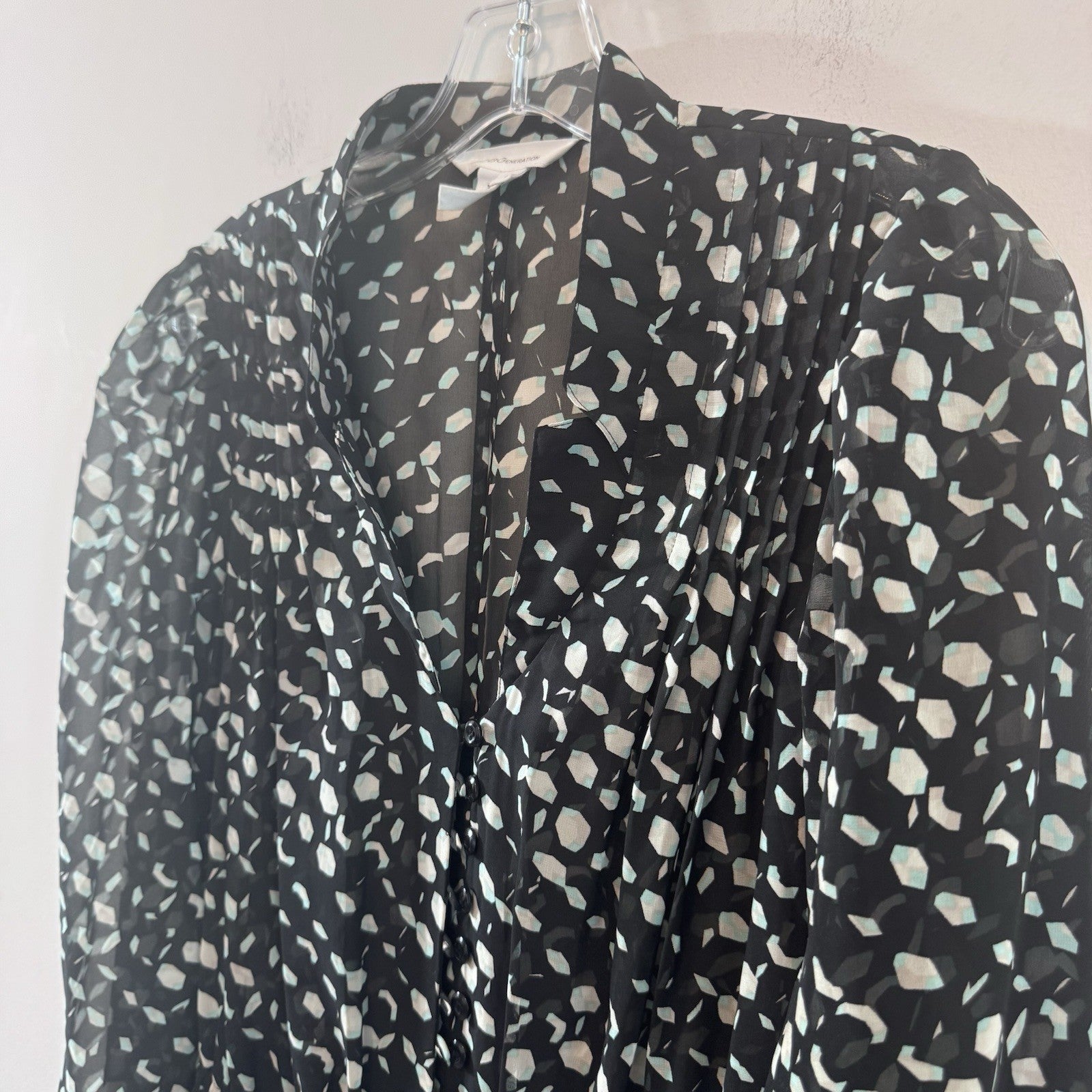 BCBG Generation Romper Small Black Sheer Long Sleeve Print Boho Chic