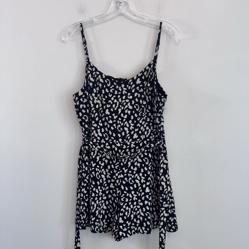 She + Sky Leopard Print Romper Women Size M Black Tie Waist Cami