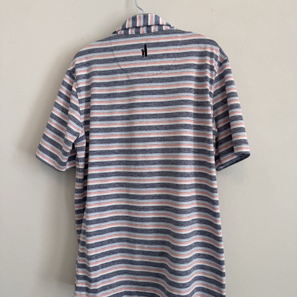 Johnnie-O Boys Crew Polo Lake Blue Striped Performance Jersey Shirt Youth 10