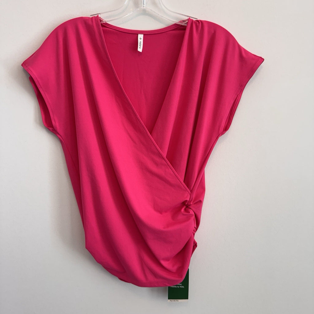 HALARA Pink Wrap Twist Front Top XS Athleisure Stretch Blouse NWT Women’s