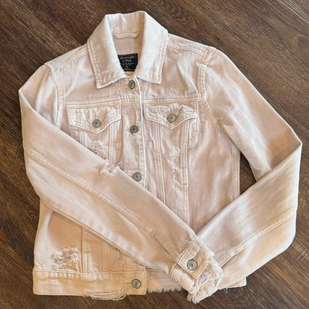 Abercrombie & Fitch | Light Pink Distressed Jean Jacket XS