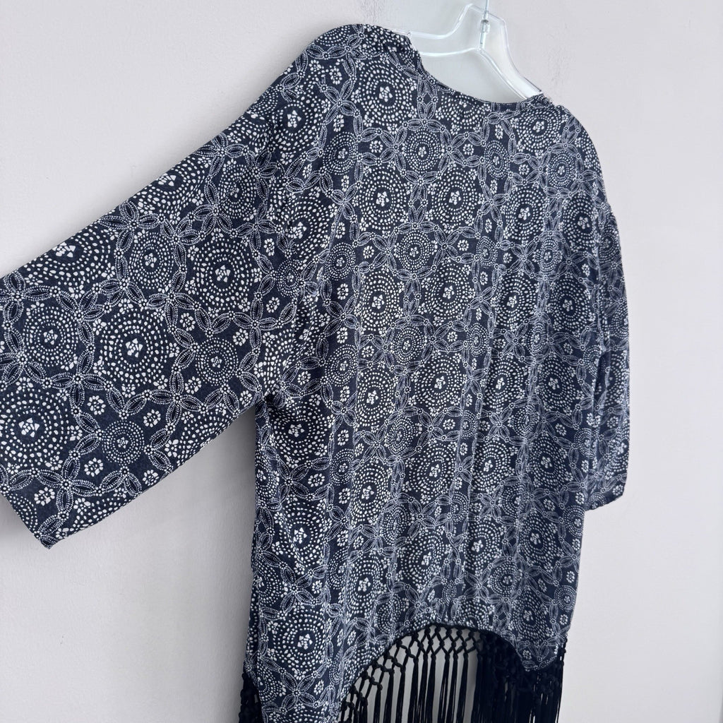 Hollister Fringe Kimono Cardigan Womens Small Blue Boho Festival