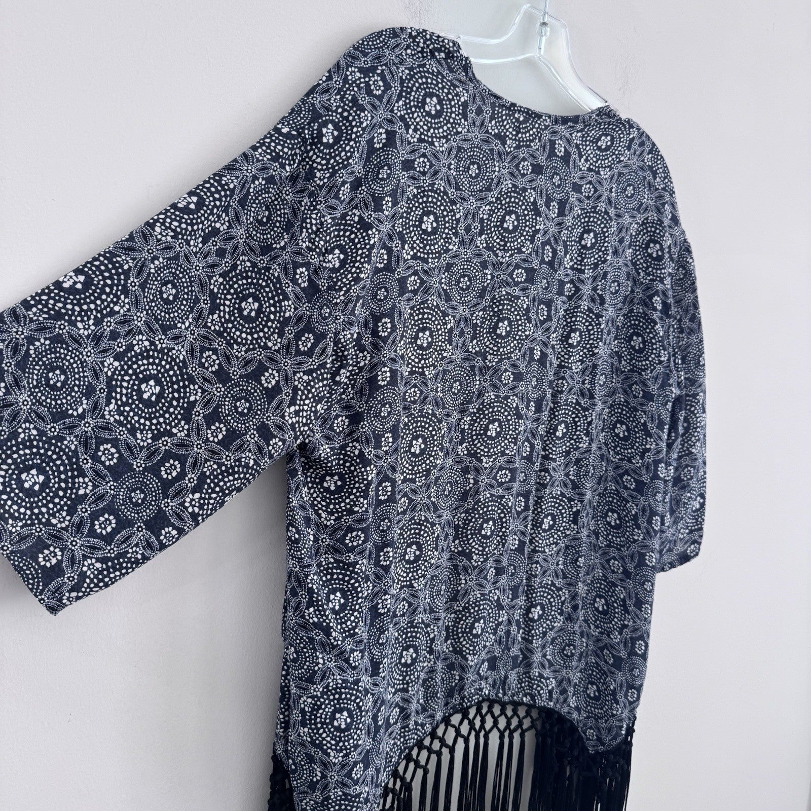 Hollister Fringe Kimono Cardigan Womens Small Blue Boho Festival