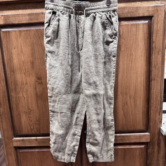 Nicole Miller 100% Linen Womens Pants Elastic Waist Pockets Brown Olive green S