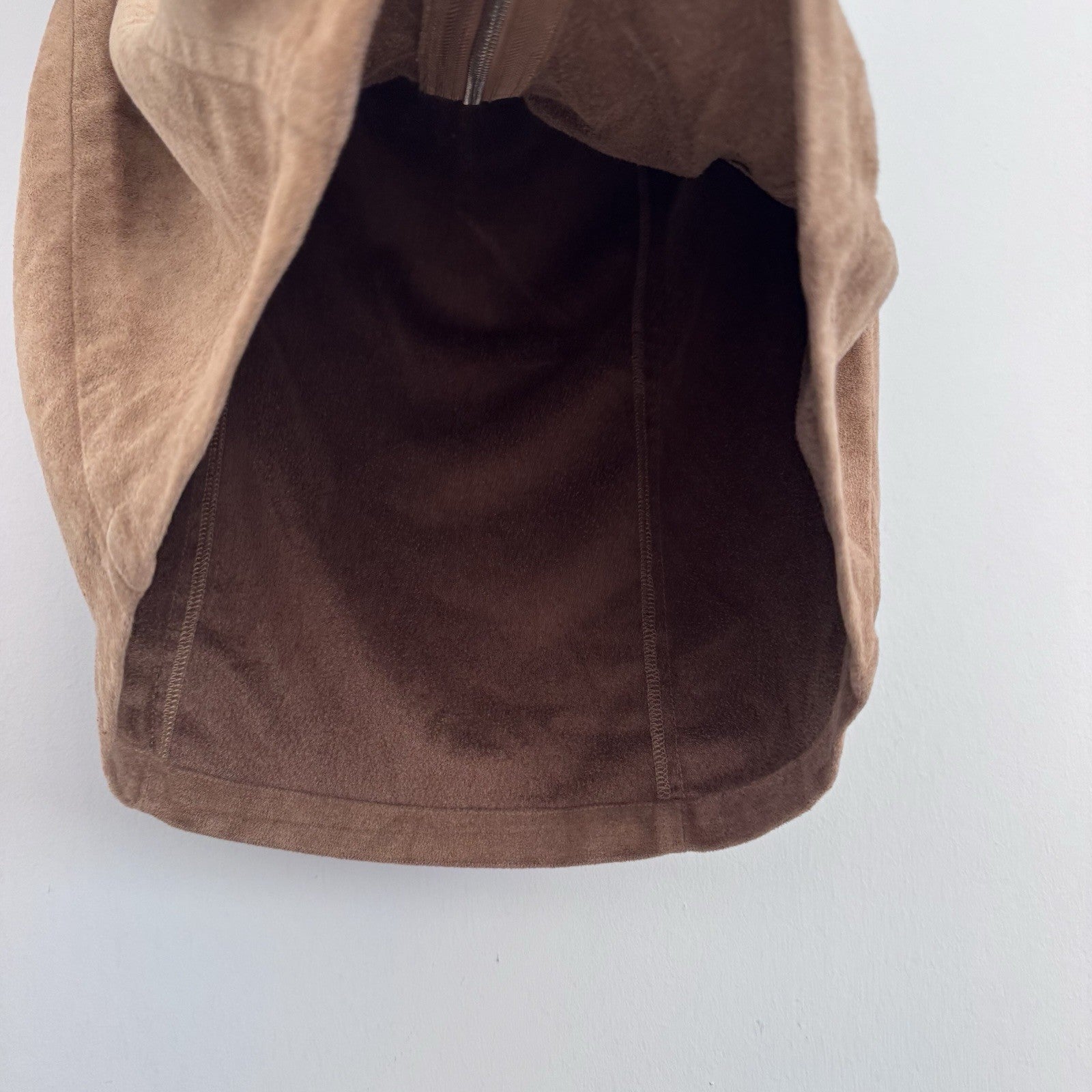 American Threads Faux Suede Mini Skirt M Brown Zip Front Y2K Boho