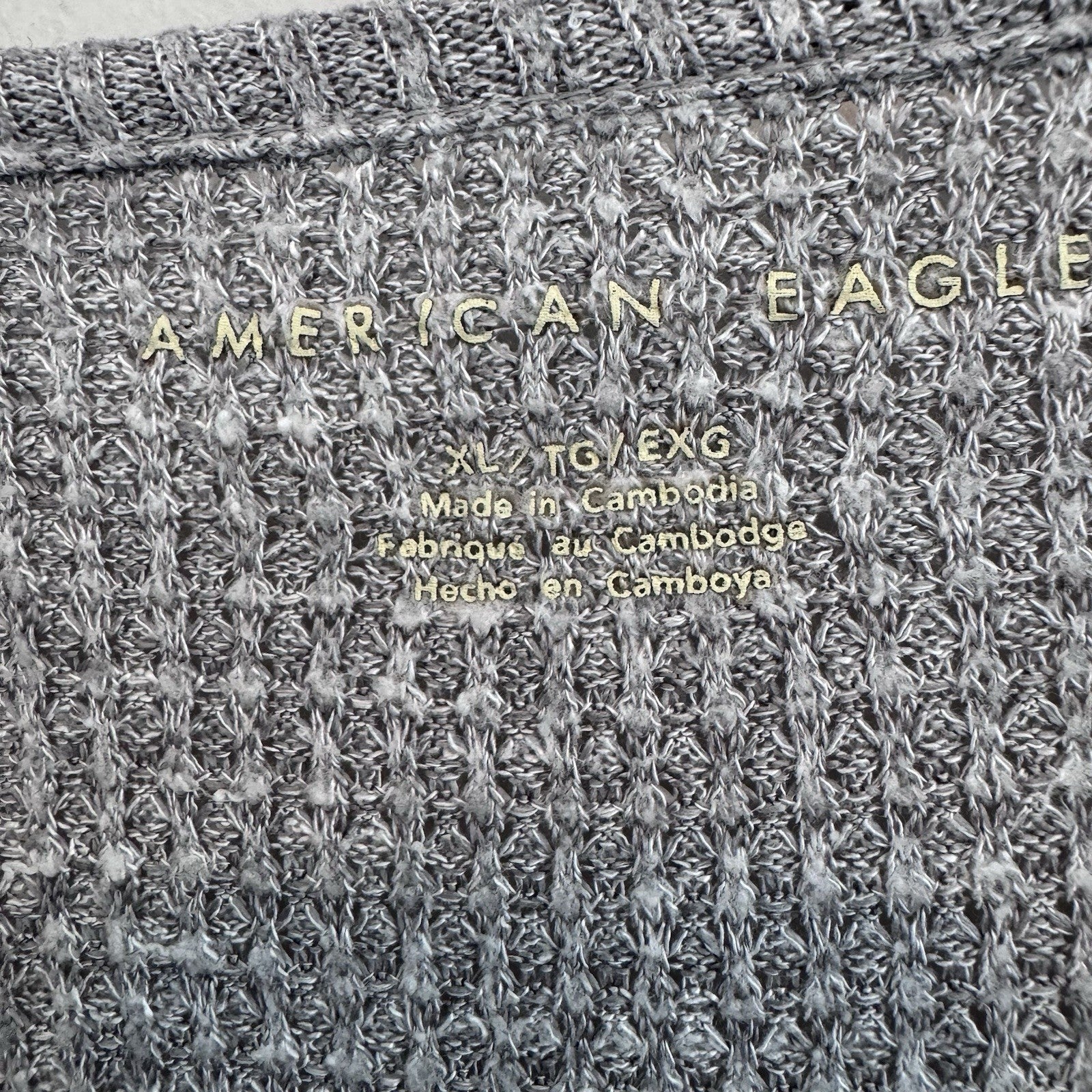American Eagle Soft & Sexy Waffle Knit Top Gray Oversized Long Sleeve Women XL