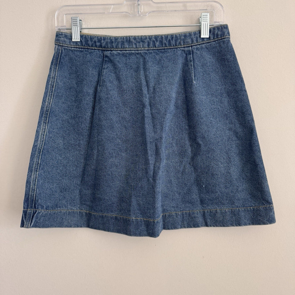 American Apparel Denim Mini Skirt Button Front Medium Stone Wash Indigo Blue M