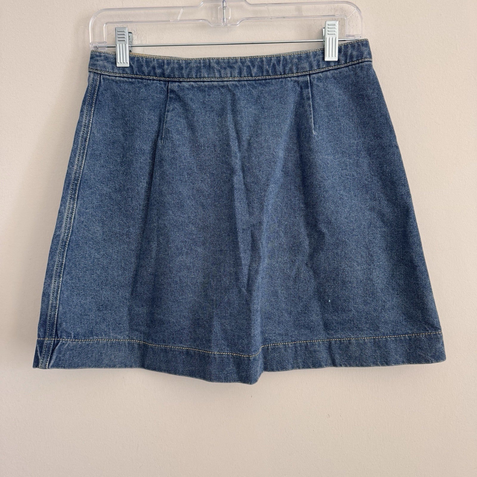 American Apparel Denim Mini Skirt Button Front Medium Stone Wash Indigo Blue M