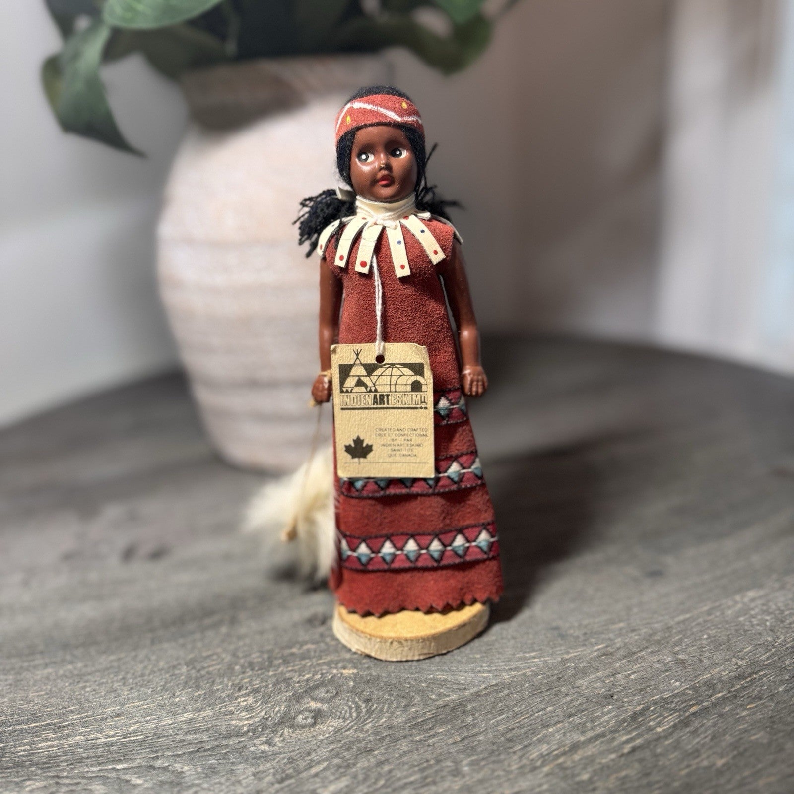 Vintage Indien Art Eskimo Doll Saint-Tite Quebec Canada Leather Suede 7.5" Tag