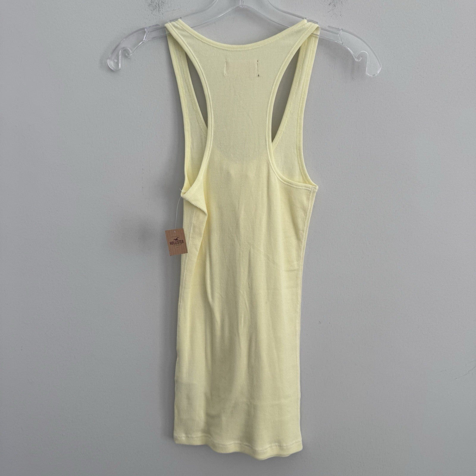 Hollister Floral Ribbed Tank Top Womens Small Yellow Racerback Y2K