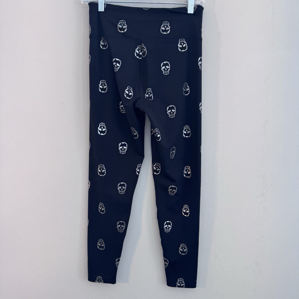Nanette Lepore Skull Print High Rise Leggings Women’s Medium Black Silver