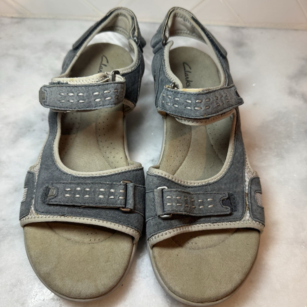 Clarks Morse Tour Denim Blue Suede Adjustable Strap Comfort Sandals Womens S11