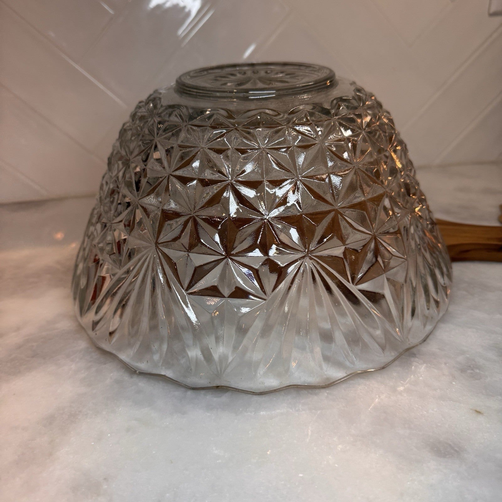 Vintage Cut Glass Bowl Starburst Pattern Clear Serving Dish Anchor Hocking