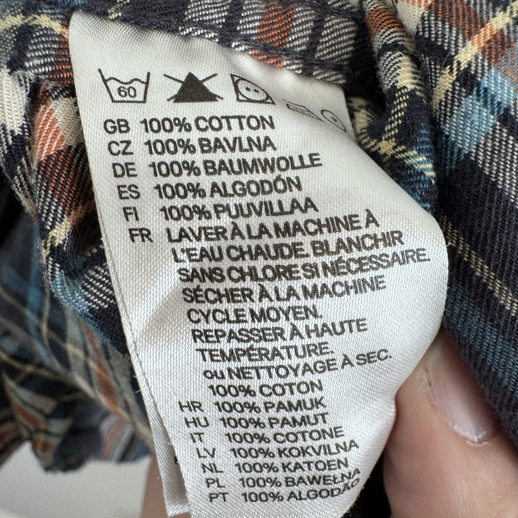 H&M L.O.G.G Mens XL Plaid Flannel Shirt Blue Corduroy Collar