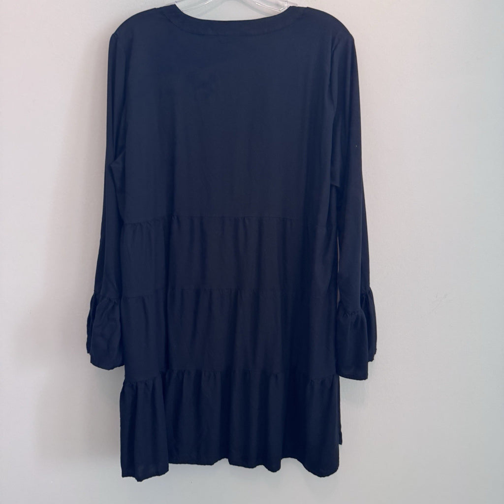 LASCANA Black Boho Tunic Dress Womens US 12/14 Bell Sleeve Crochet Trim