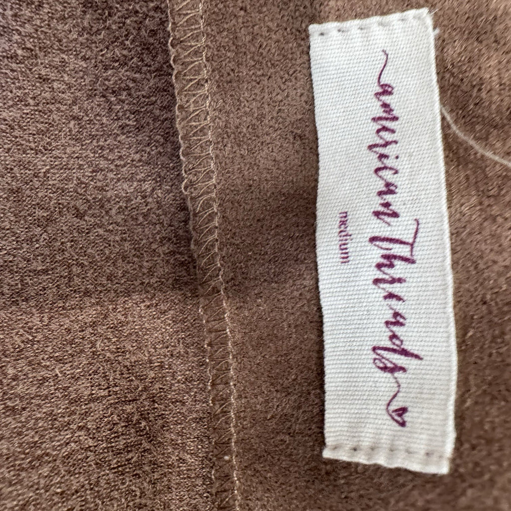 American Threads Faux Suede Mini Skirt M Brown Zip Front Y2K Boho