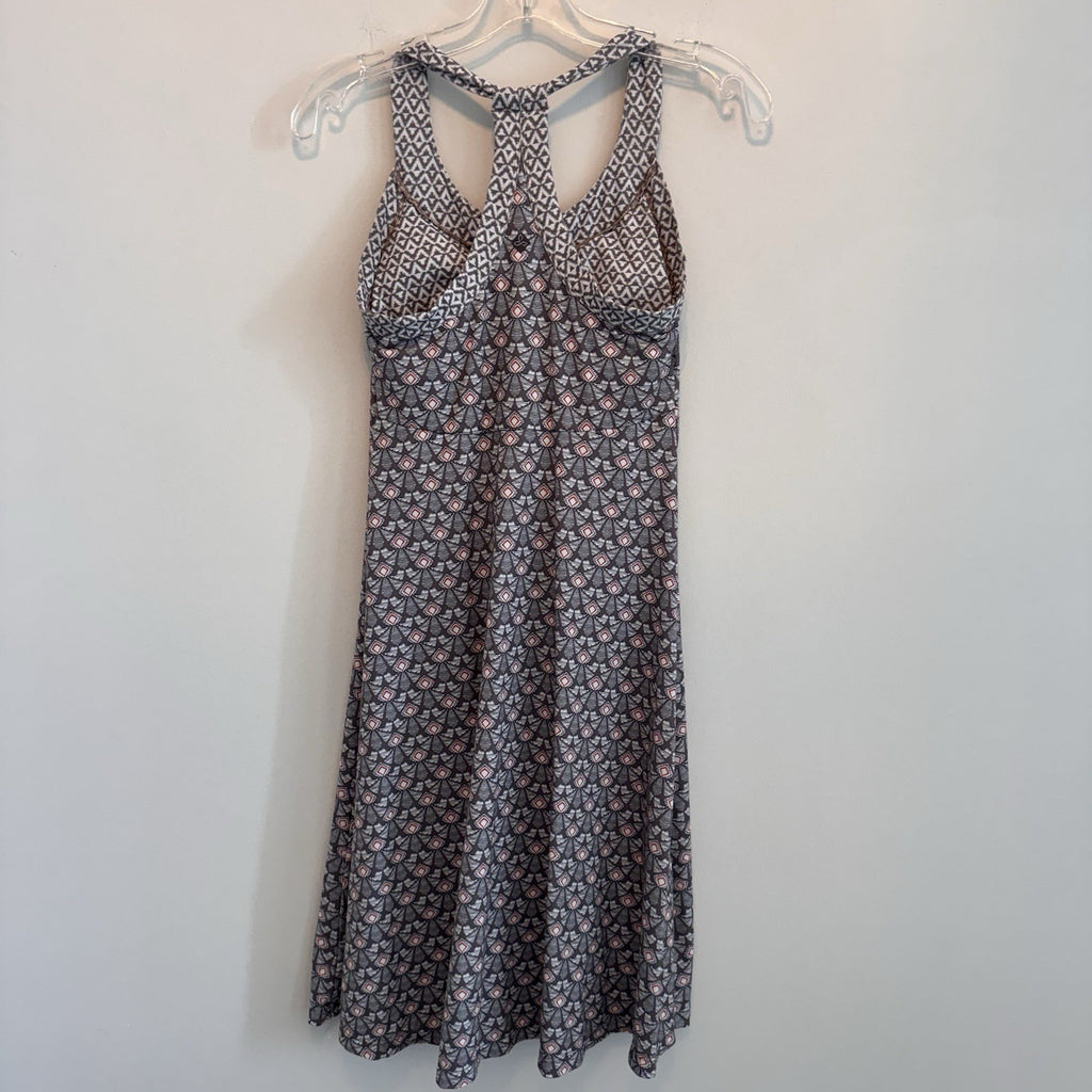 prAna Womens Small Gray Geometric Racerback Athletic Dress Built-in Shelf Bra