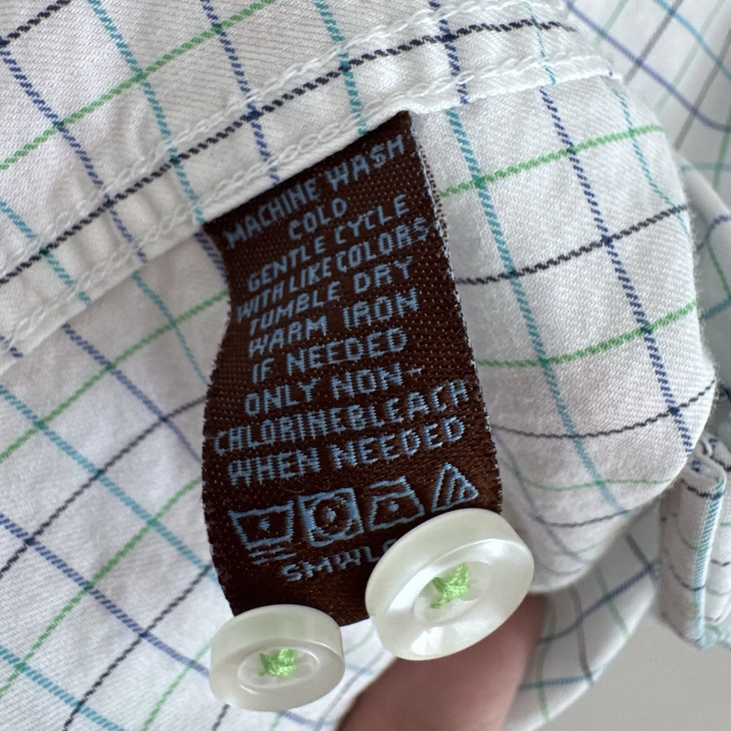 Tattersall London 16 32/33 Check Dress Shirt Blue Green Cotton