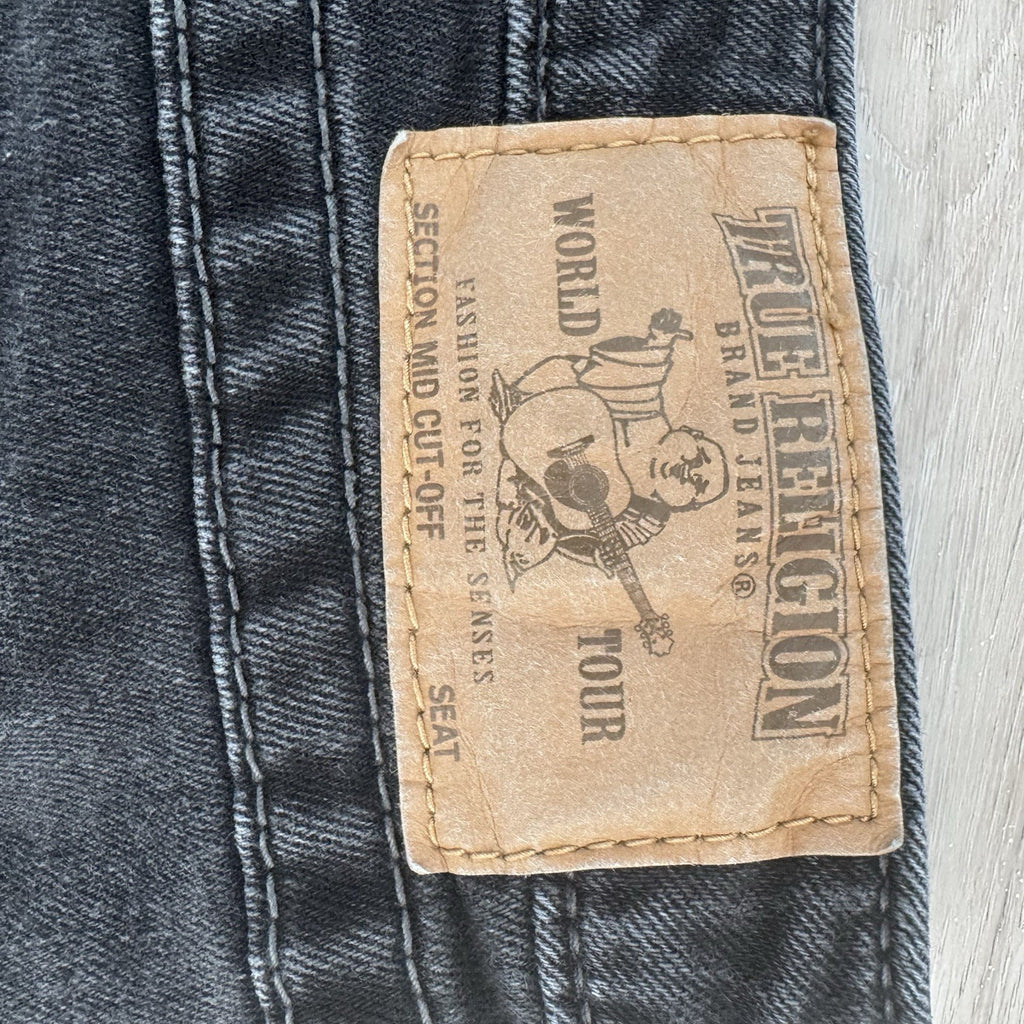 True Religion Y2K Cut Off Shorts 30 Black Red Stitch Flap Women’s