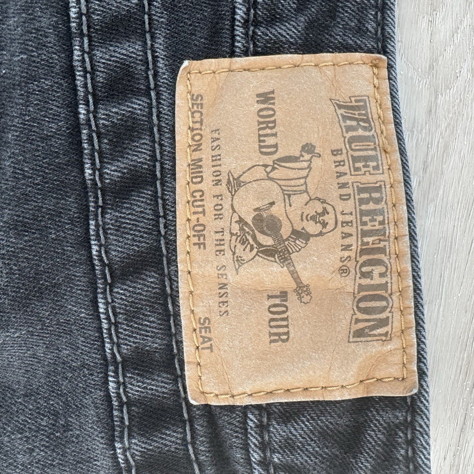 True Religion Y2K Cut Off Shorts 30 Black Red Stitch Flap Women’s