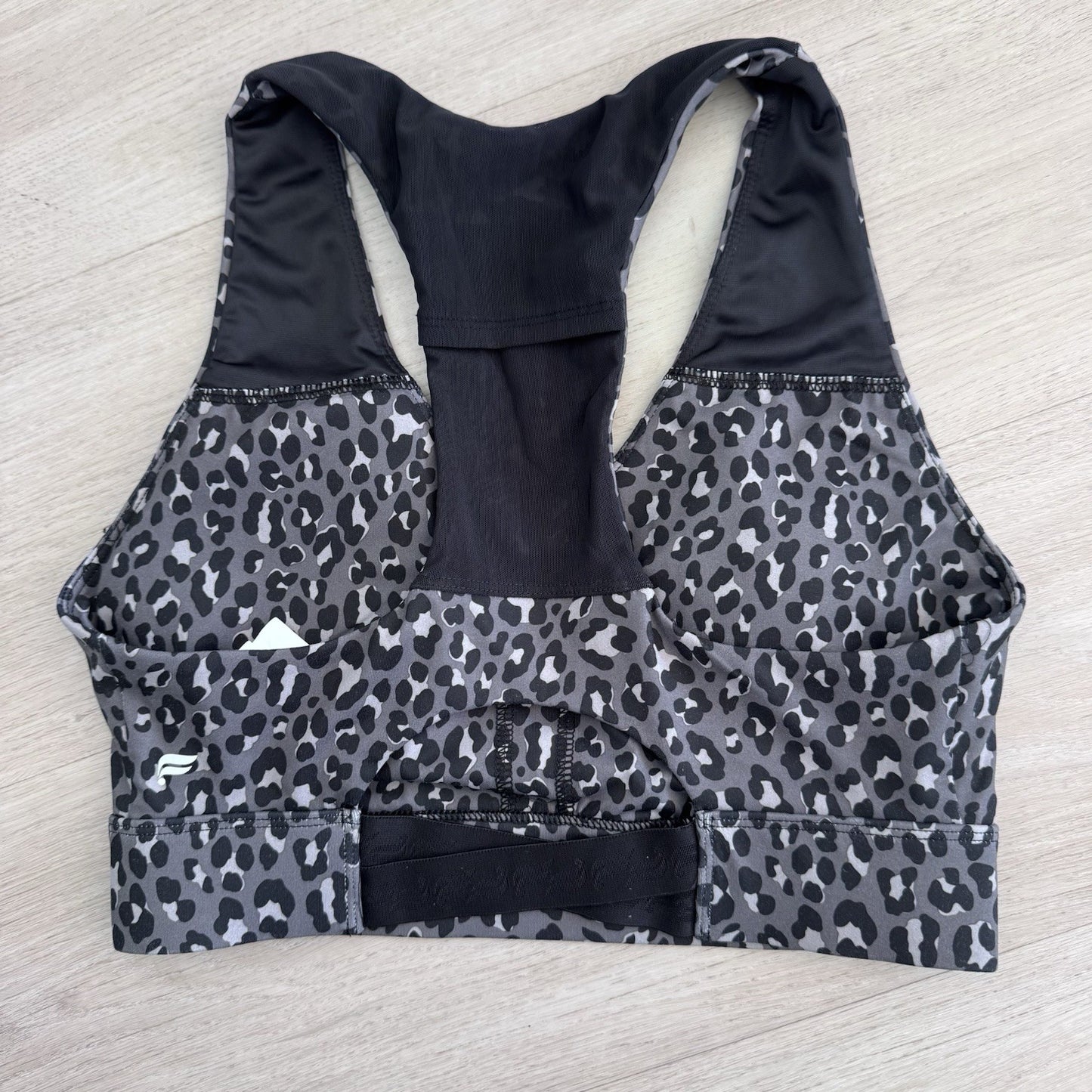 Fabletics Sports Bra Women Small Gray Black Leopard Print Racerback