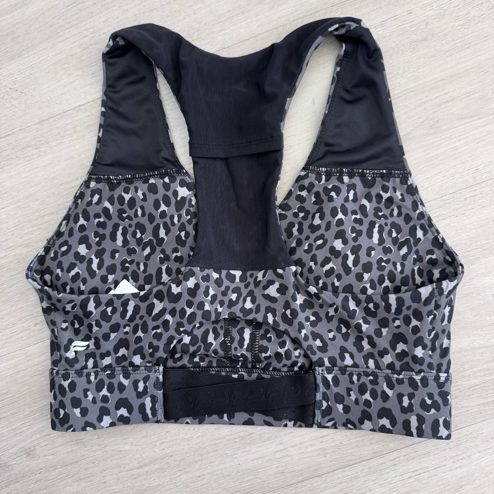 Fabletics Sports Bra Women Small Gray Black Leopard Print Racerback