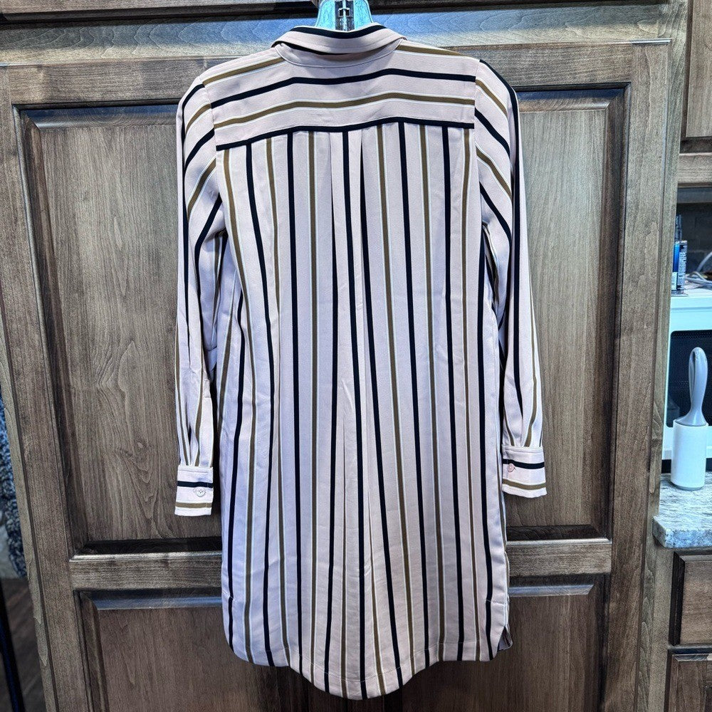 Ann Taylor Petite Striped Button-Down Shirt Dress XXSP | Long Sleeve
