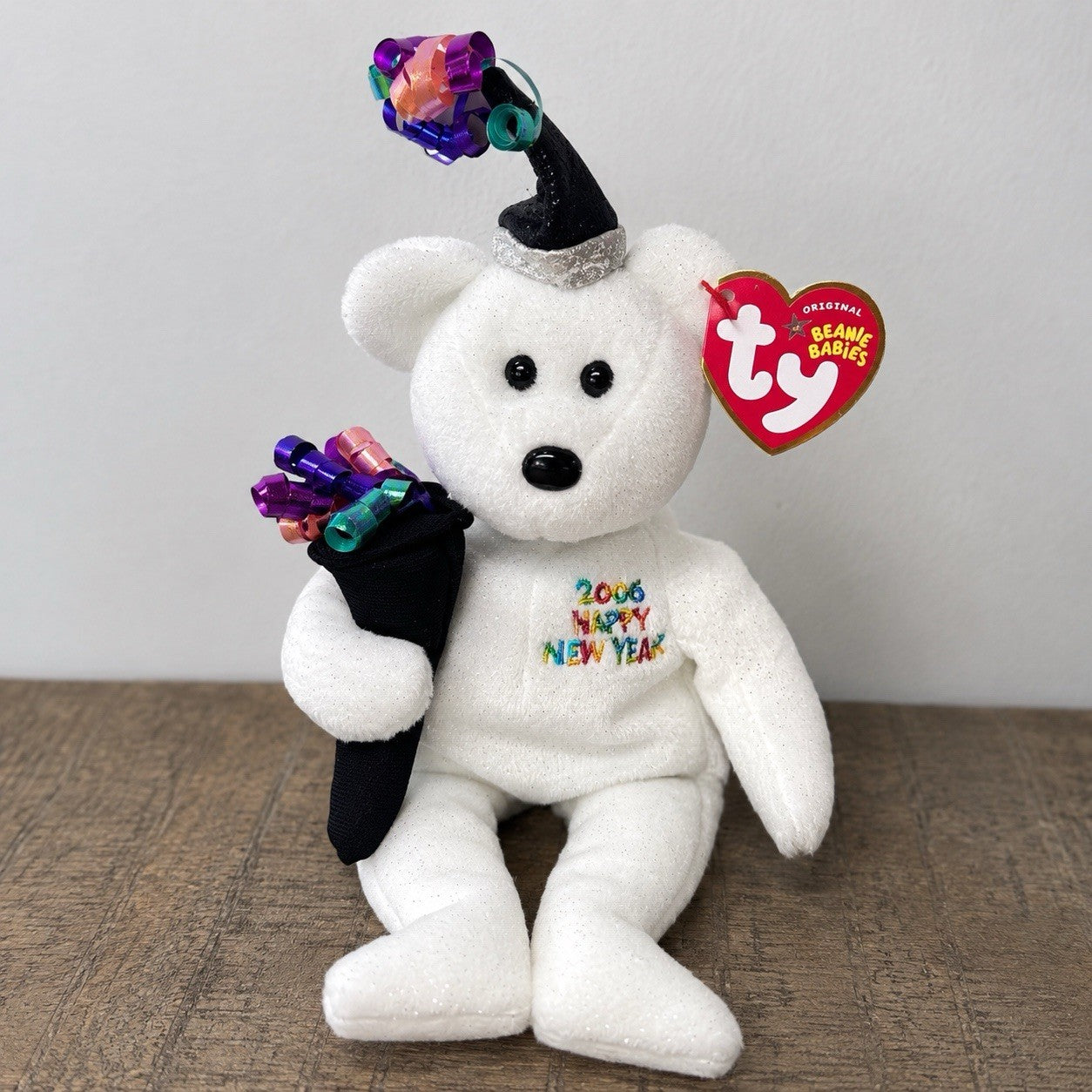 Ty Beanie Baby💜HAPPY NEW YEAR 2006 BEAR 8.5" Stuffed Plush New MWMT's