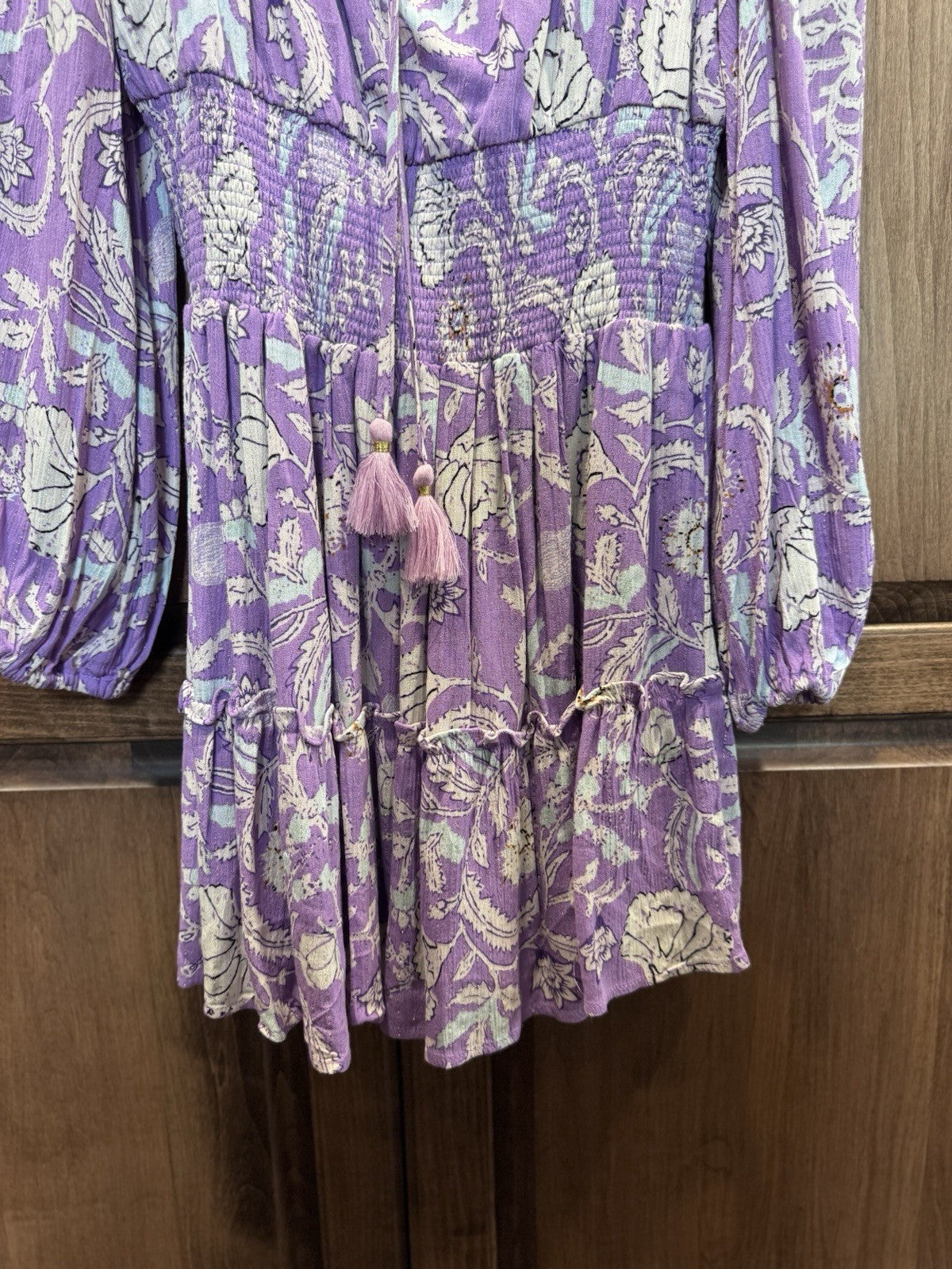 House of Harlow 1960 Boho Mini Dress Small Purple Floral Long Sleeve
