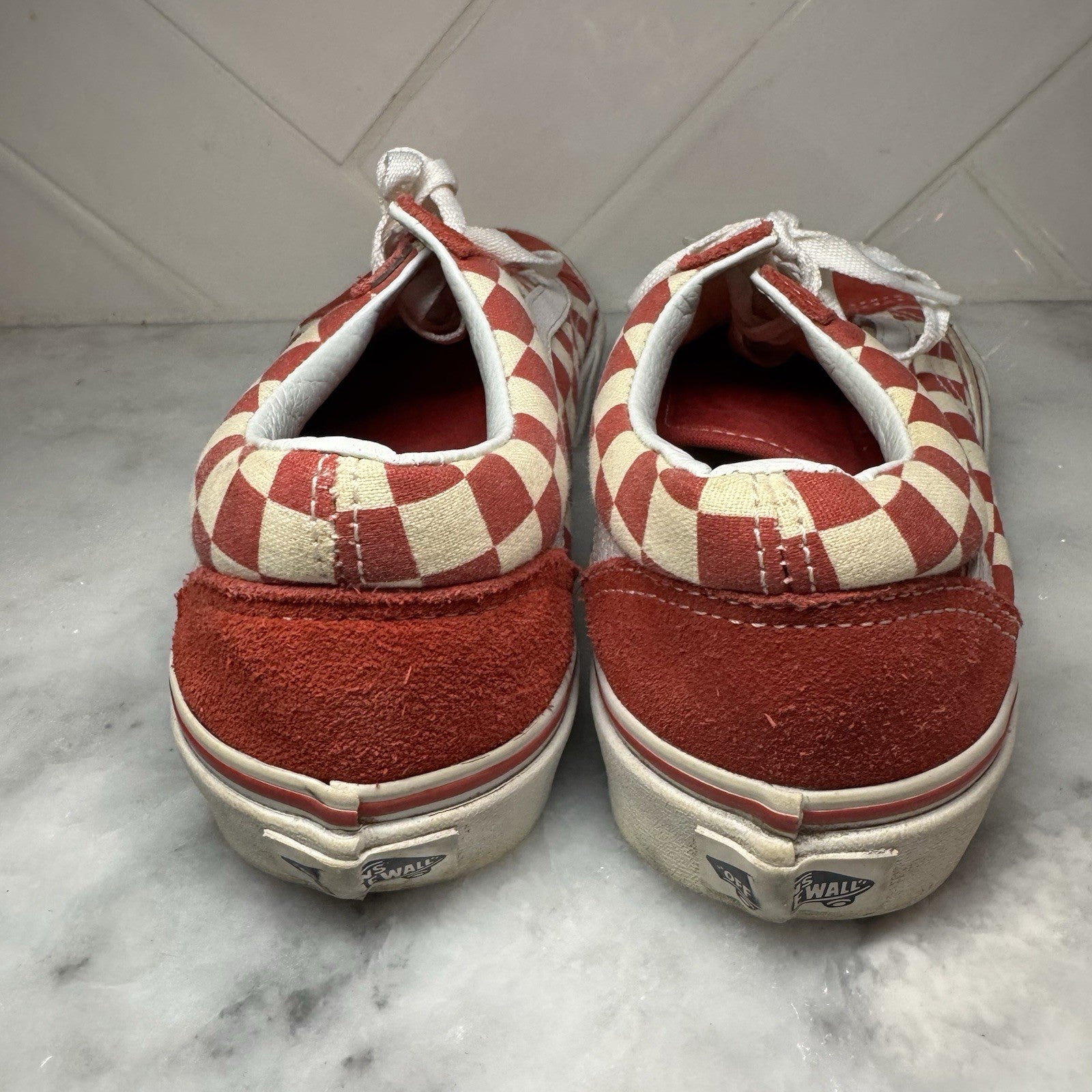 Vans Old Skool Checkerboard Red White Suede Canvas Men 5.5 Women 7