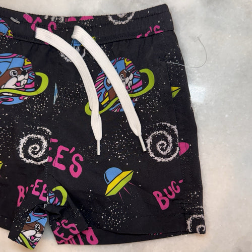 Buc-ee's Baby Boys Swim Trunks 12-18M Black Space Galaxy Beaver UFO Rocket 12-18