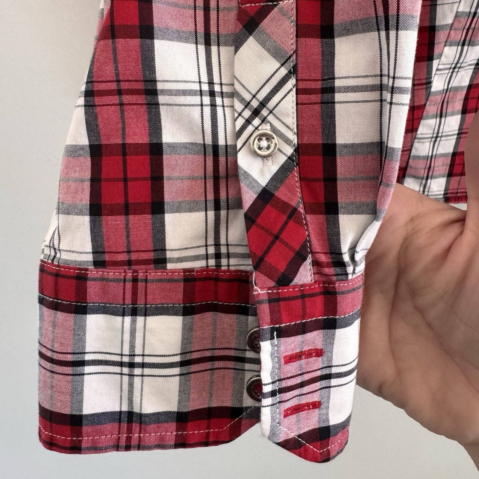 Talbots Women's Button Down Blouse Size 16 Cotton Stretchy Plaid Red Long Sleeve