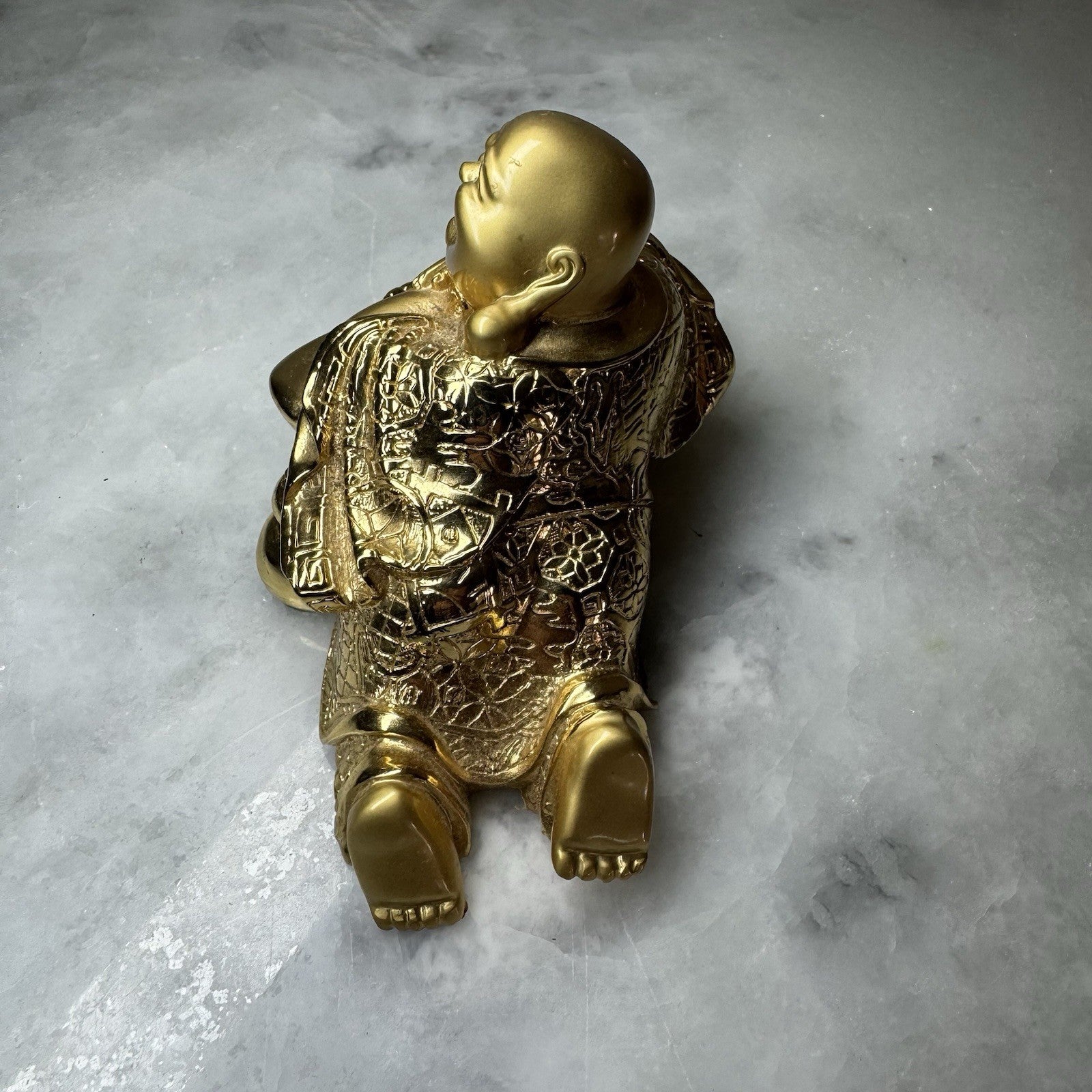 Vintage Gold Laughing Buddha Figurine Statue Feng Shui Lucky Decor Miniature VTG