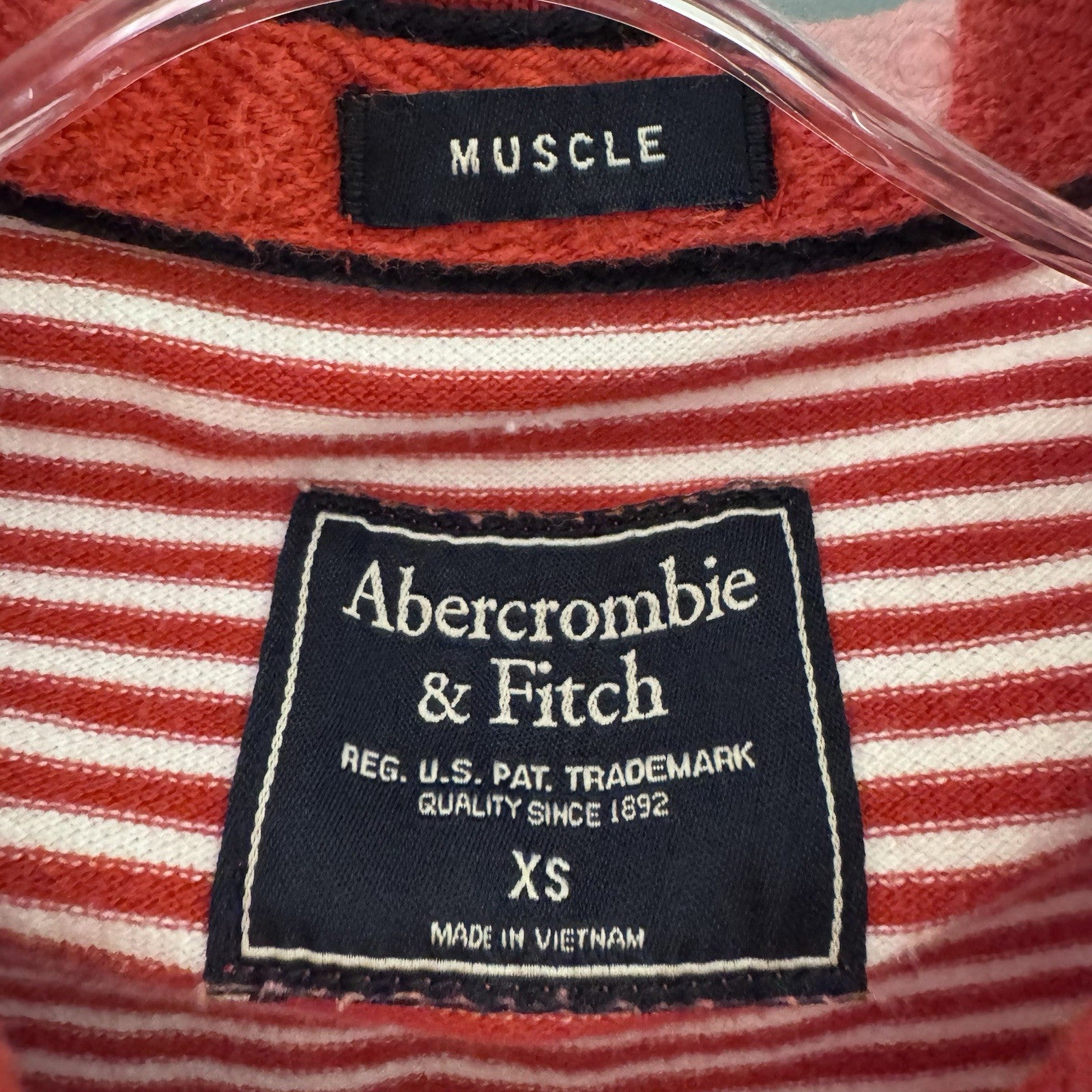 Abercrombie & Fitch Polo Shirt XS Muscle Fit Red White Stripe Moose Logo