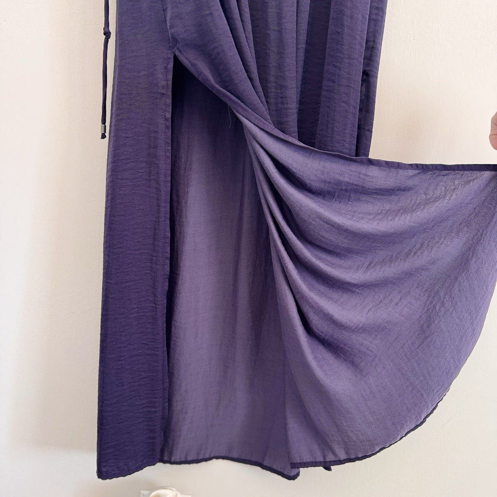 GAP Women's XS Blackberry Purple Pleated Sleeveless Maxi Dress Side Slits Plum