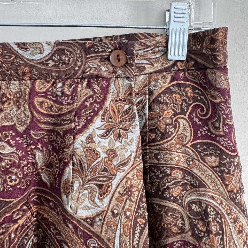 Talbots Y2K Silk Midi Skirt 8 Paisley Burgundy Lined Vintage
