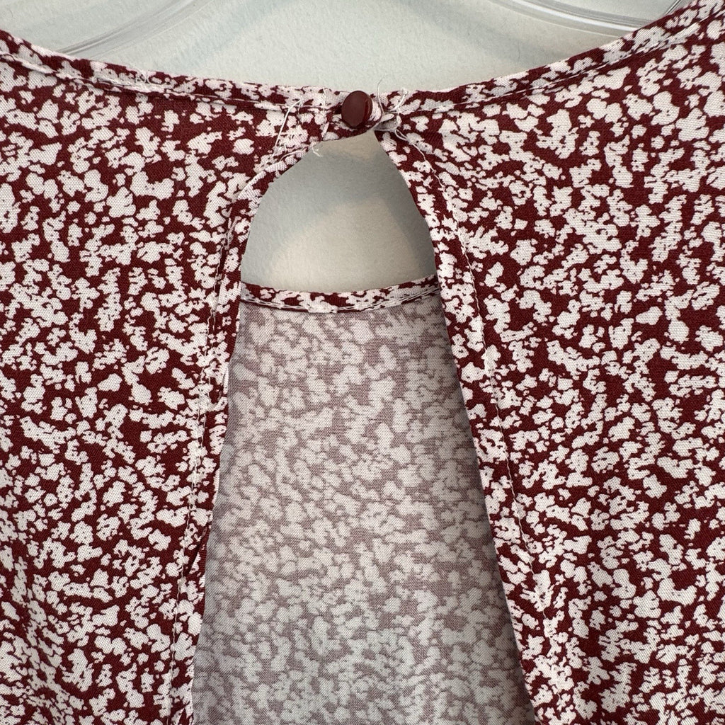 Free People XS Red White Floral Open Back Puff Sleeve Mini Dress Viscose Womens