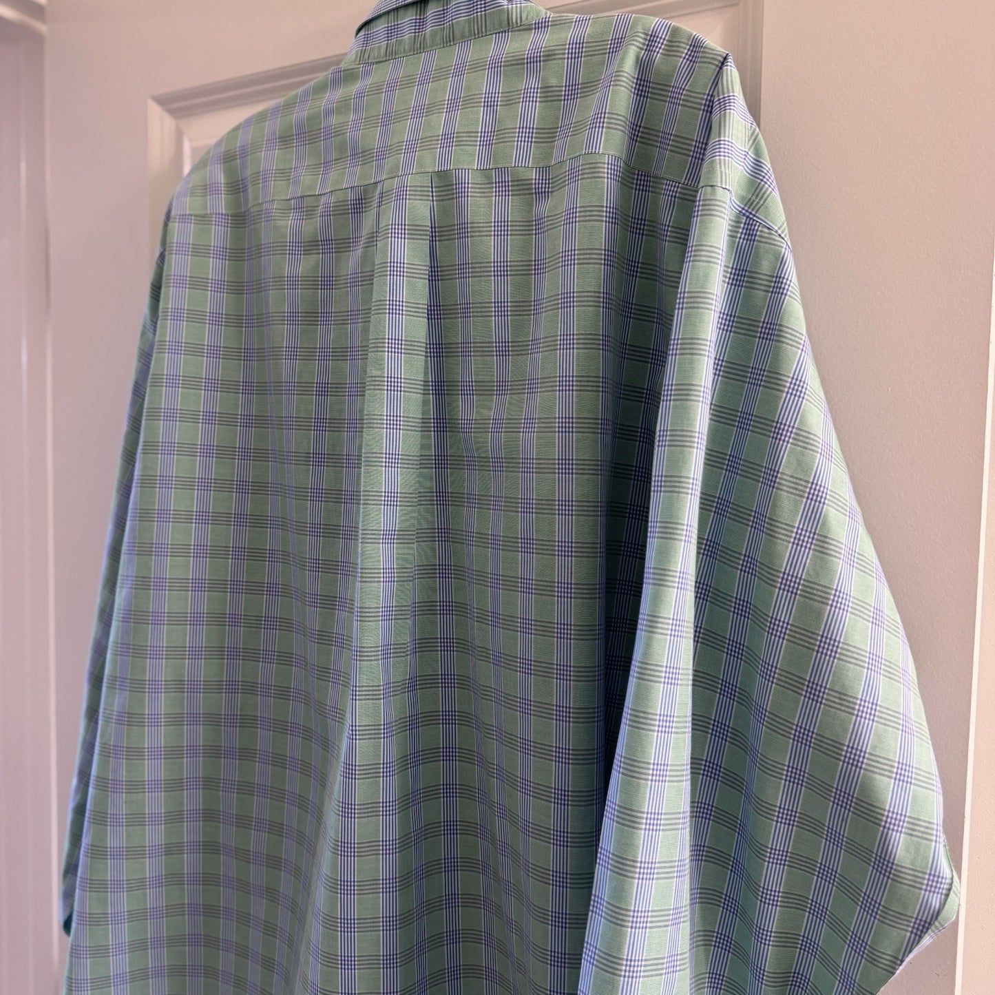 Brooks Brothers 346 XL Button-Down Shirt Green Blue Plaid Non-Iron Cotton