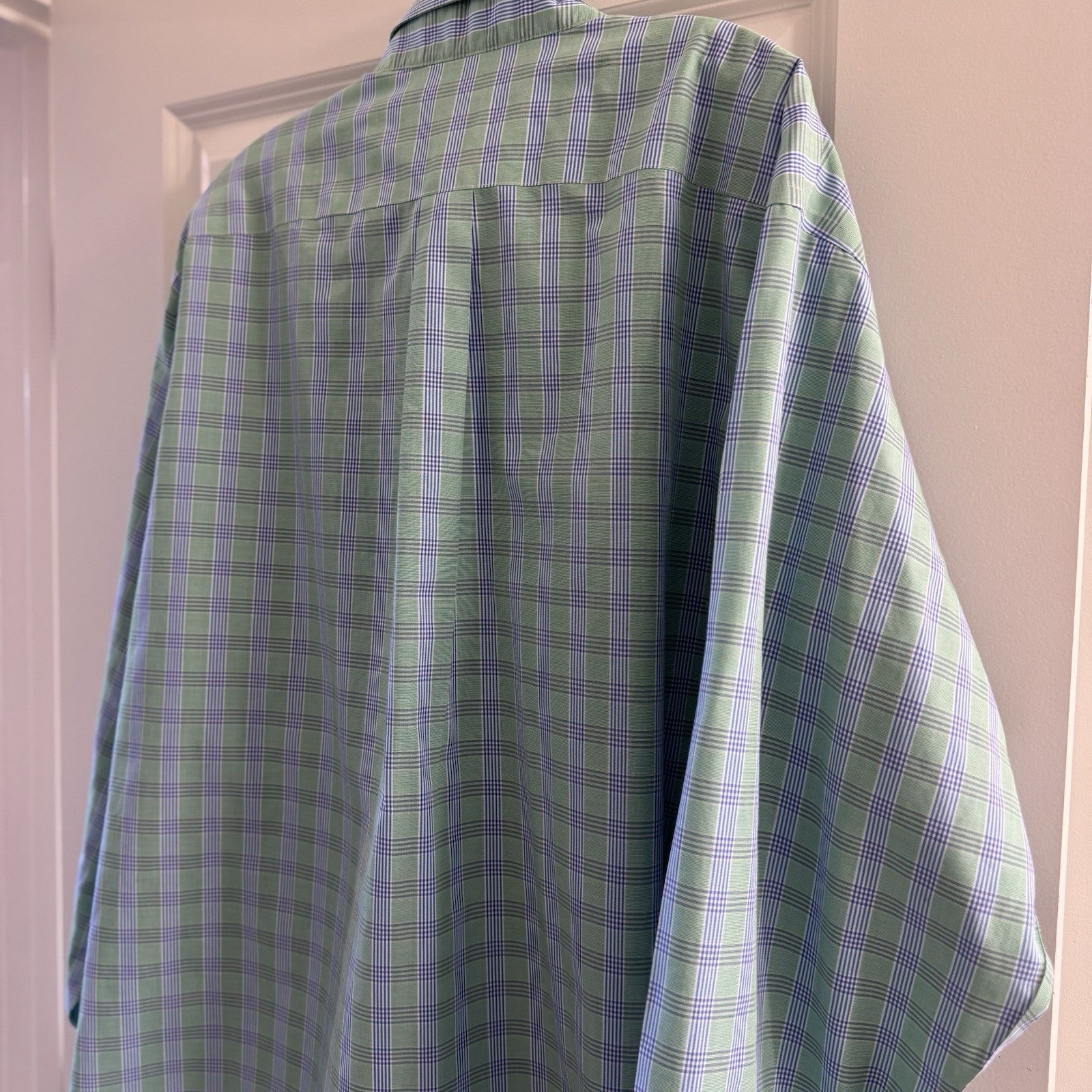 Brooks Brothers 346 XL Button-Down Shirt Green Blue Plaid Non-Iron Cotton