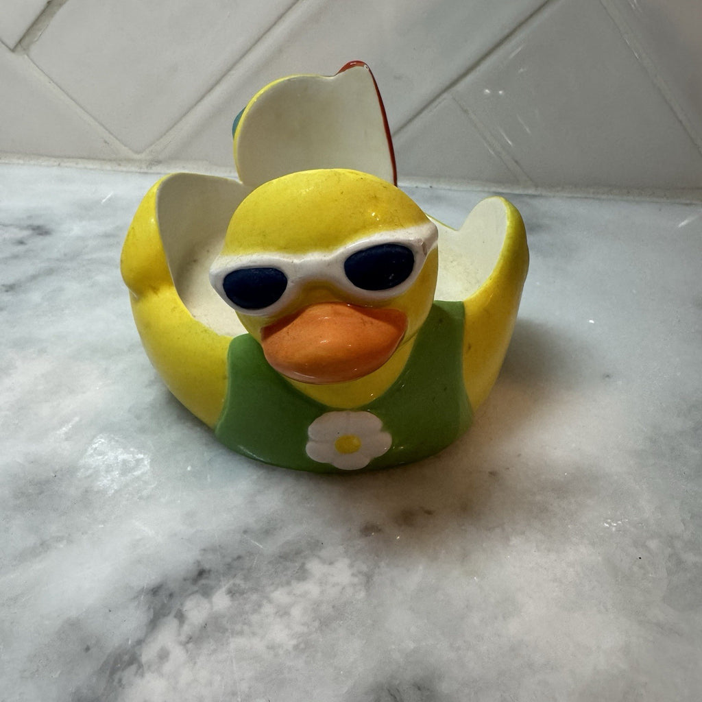 Mother Brown Ceramic Swimming Duck 1999 Candle Holder Sunglasses Snorkel vintage