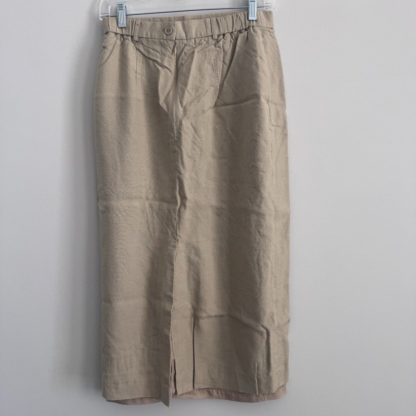 Y2K Talbots Linen Blend Skirt 10 Beige Midi Lined Classic Career