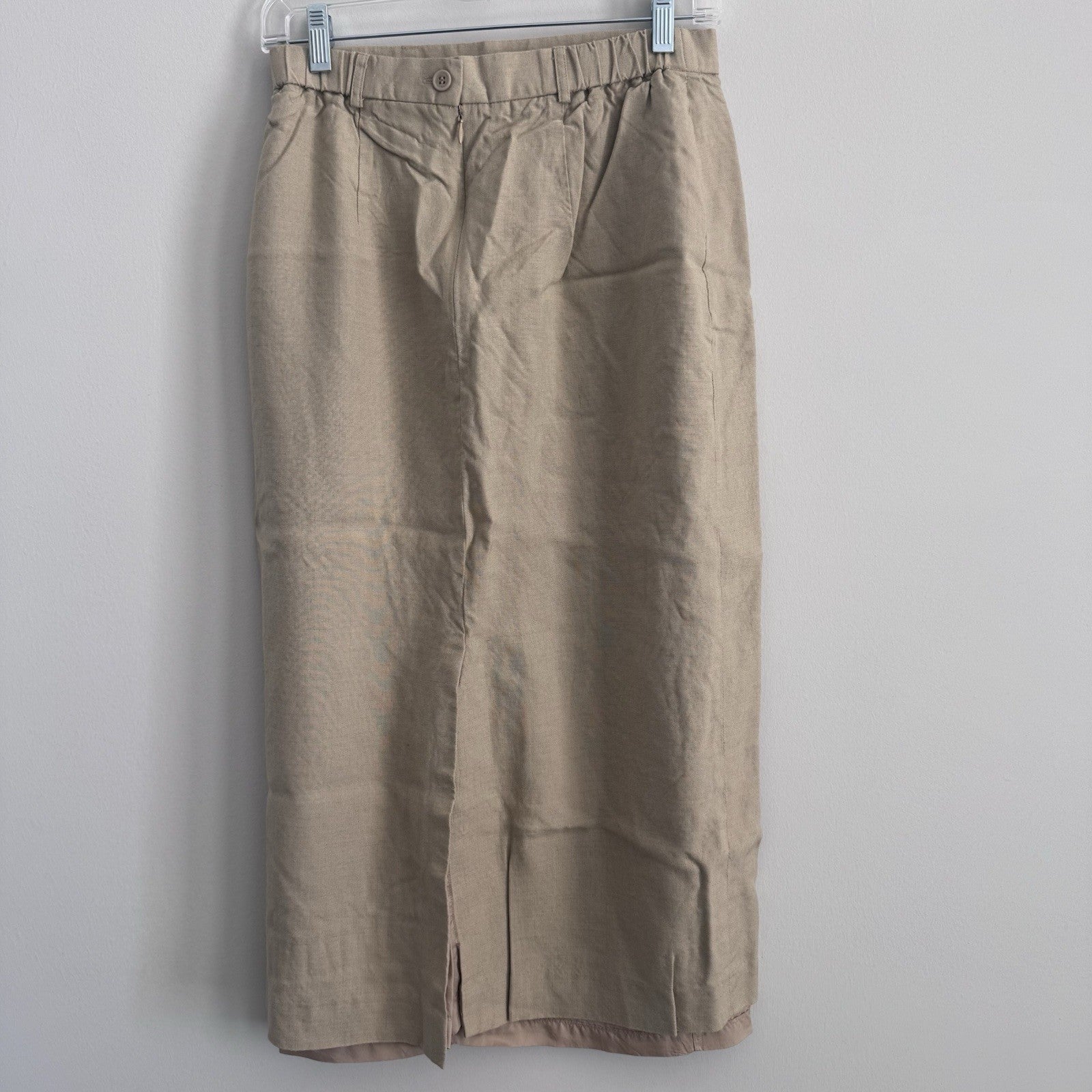 Y2K Talbots Linen Blend Skirt 10 Beige Midi Lined Classic Career