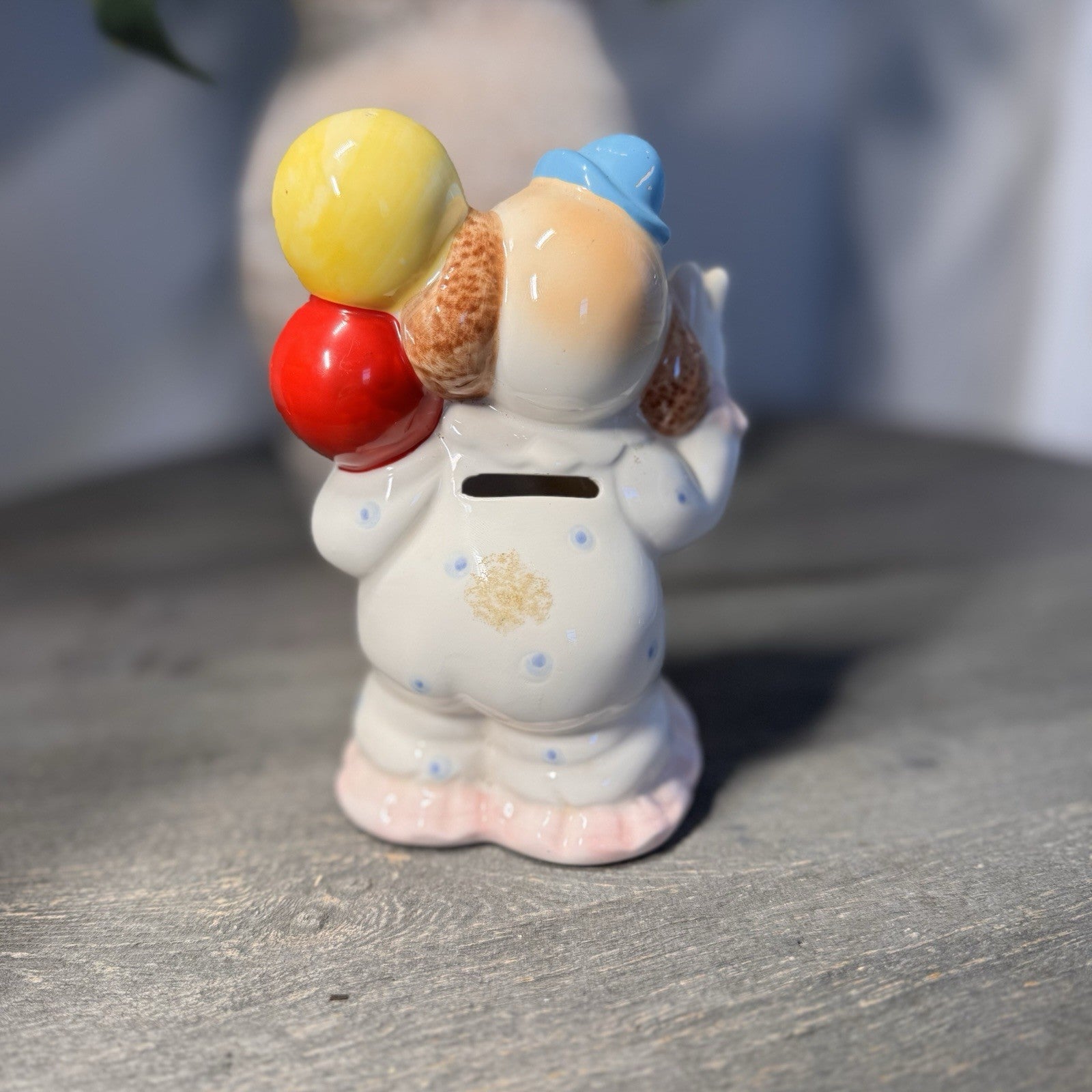 Vintage Lefton Ceramic Clown Bank & Balloon Ornament Set 6254 Mid Century Decor